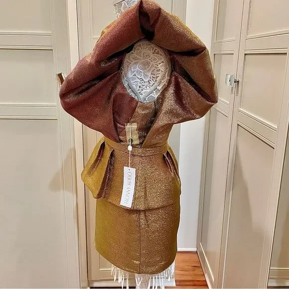 RONNY KOBO Calin Metallic Puffed Shoulders Iridescent Lame Tiered Mini Dress NWT - Picture 10 of 16